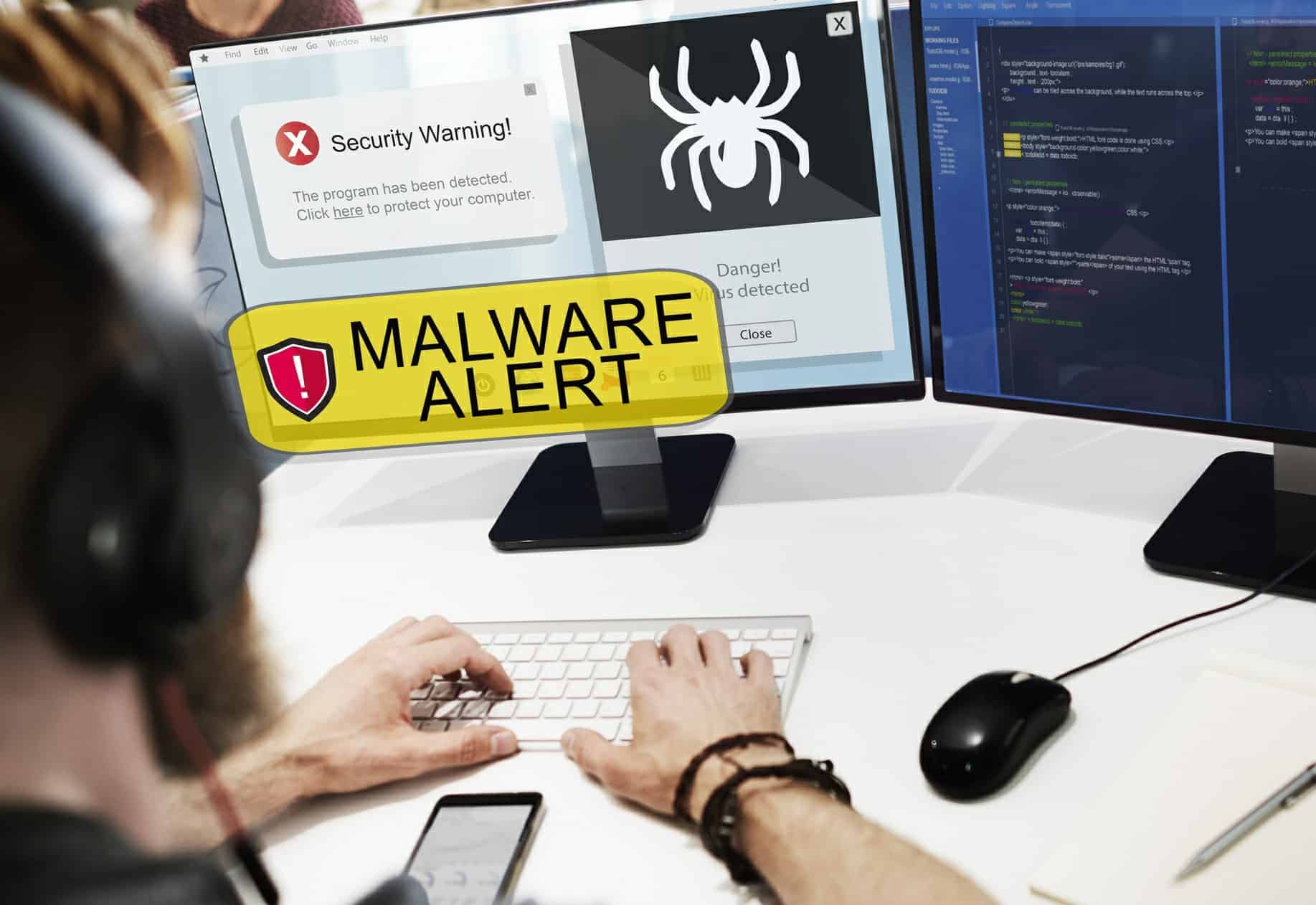 Malware removal being performed by WordPress troubleshooting service employee
