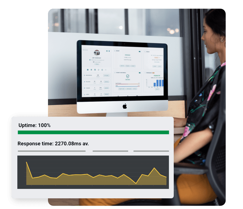Website uptime monitoring service employee reviewing website availability and status