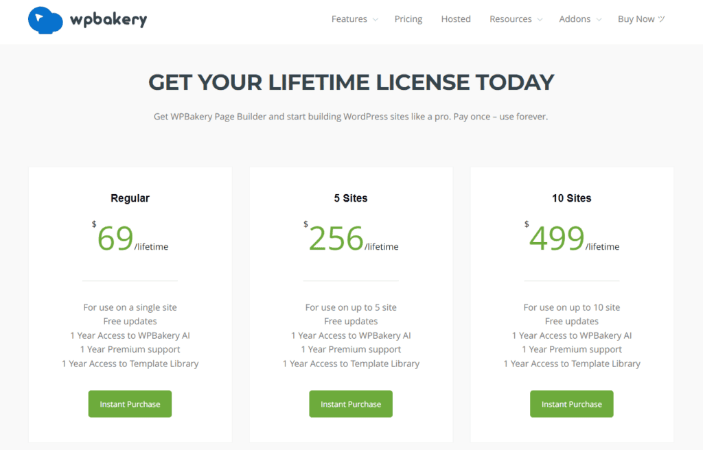 WPBakery Page Builder pricing