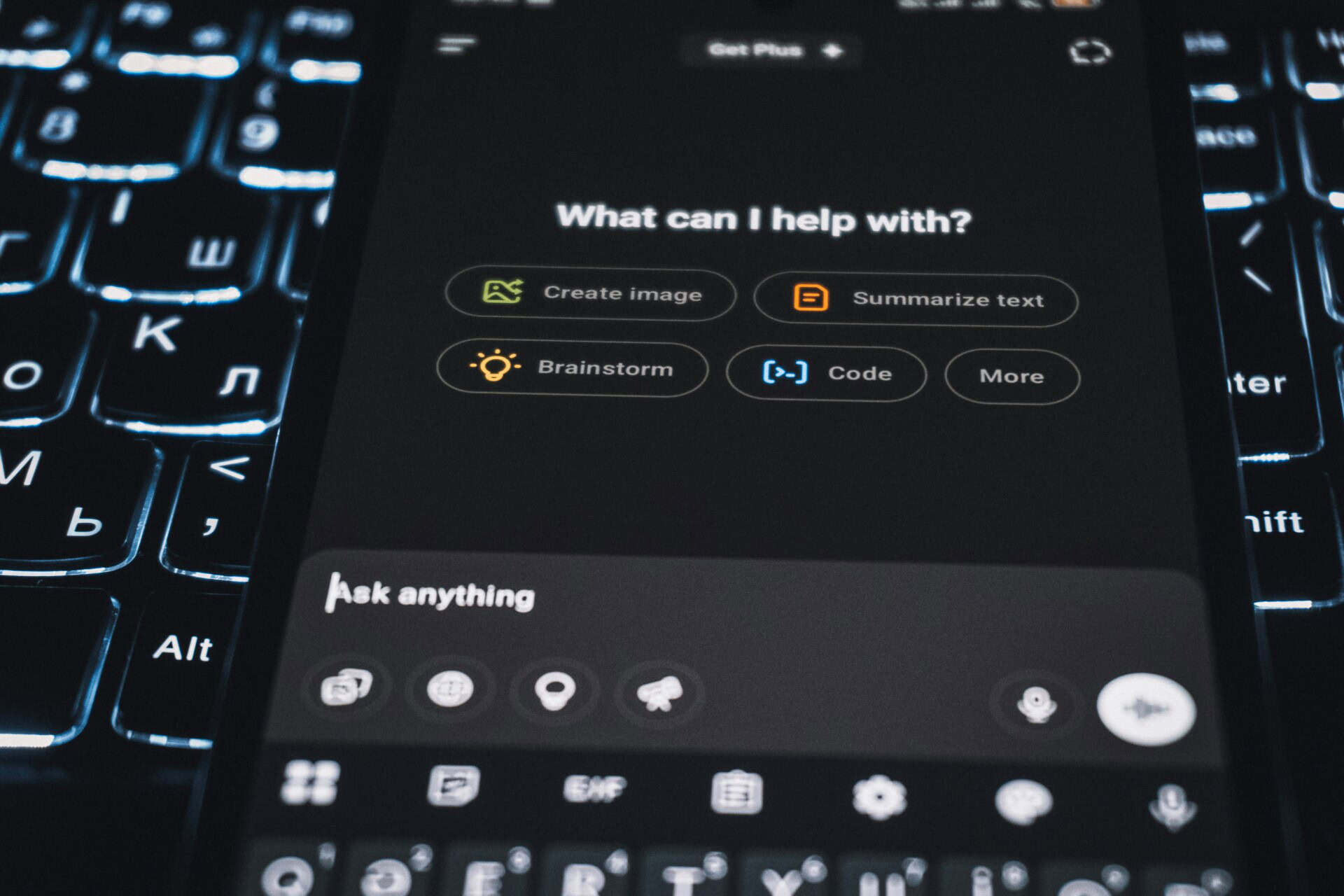 zulfugar-karimov-L_ABvr0KxgU-unsplash A smartphone is showing an ai assistant's interface.