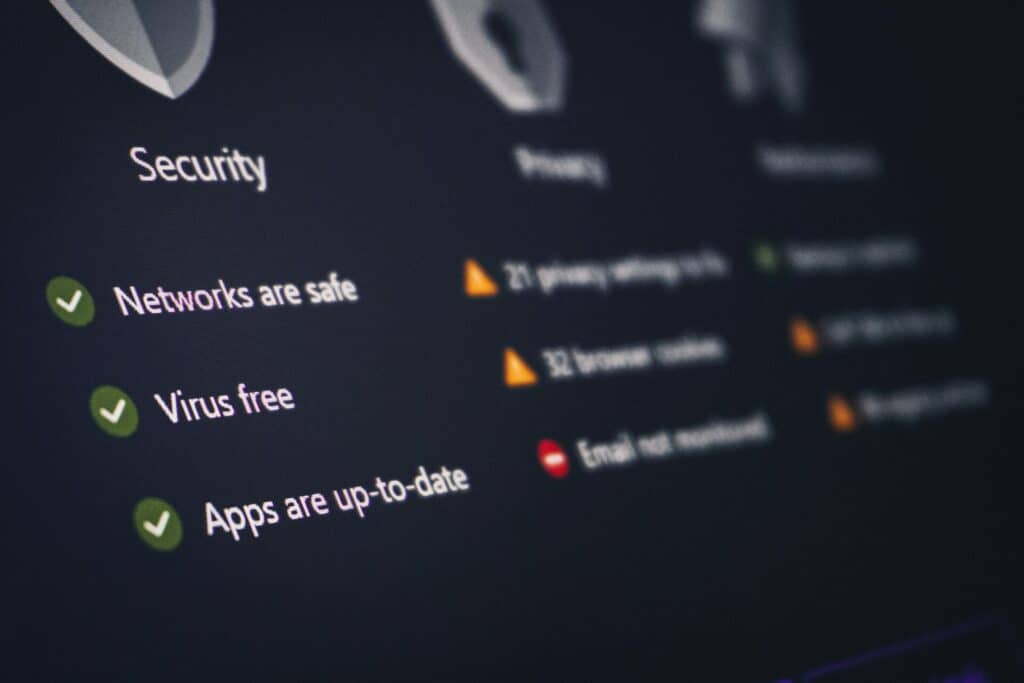 A security and privacy dashboard with its status